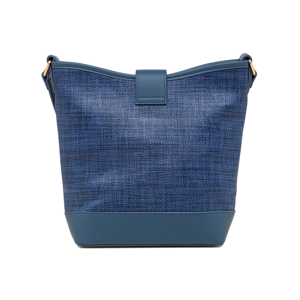 Borsa a tracolla blu da Donna effetto rafia con logo Lora Ferres