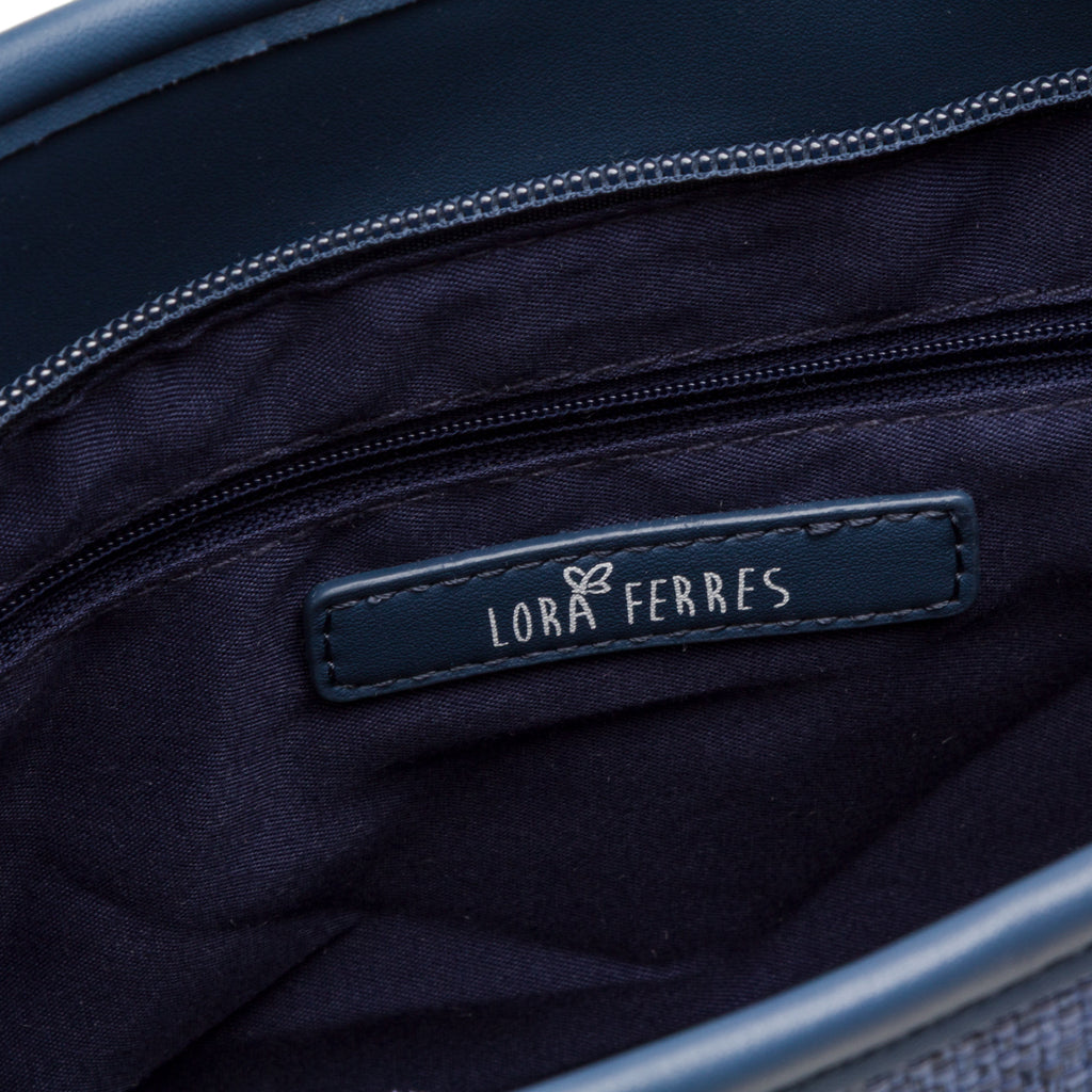 Borsa a tracolla blu da Donna effetto rafia con logo Lora Ferres