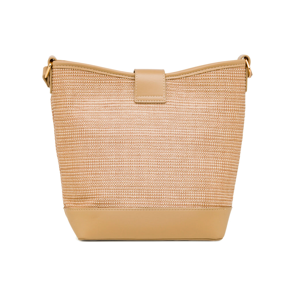 Borsa a tracolla beige da Donna effetto rafia con logo Lora Ferres