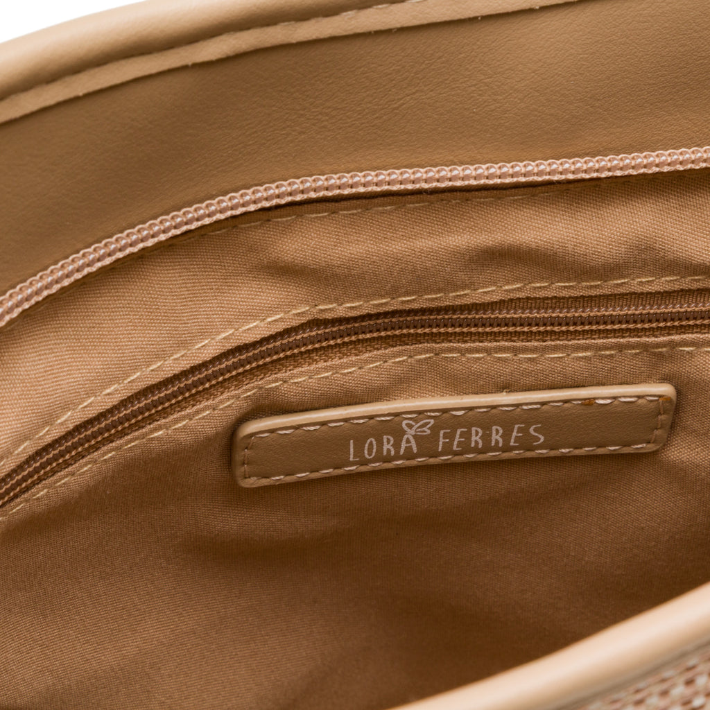 Borsa a tracolla beige da Donna effetto rafia con logo Lora Ferres