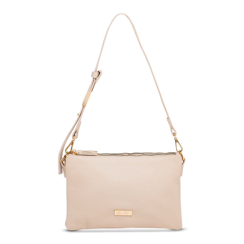 Borsa a tracolla beige da Donna con logo in metallo Lora Ferres