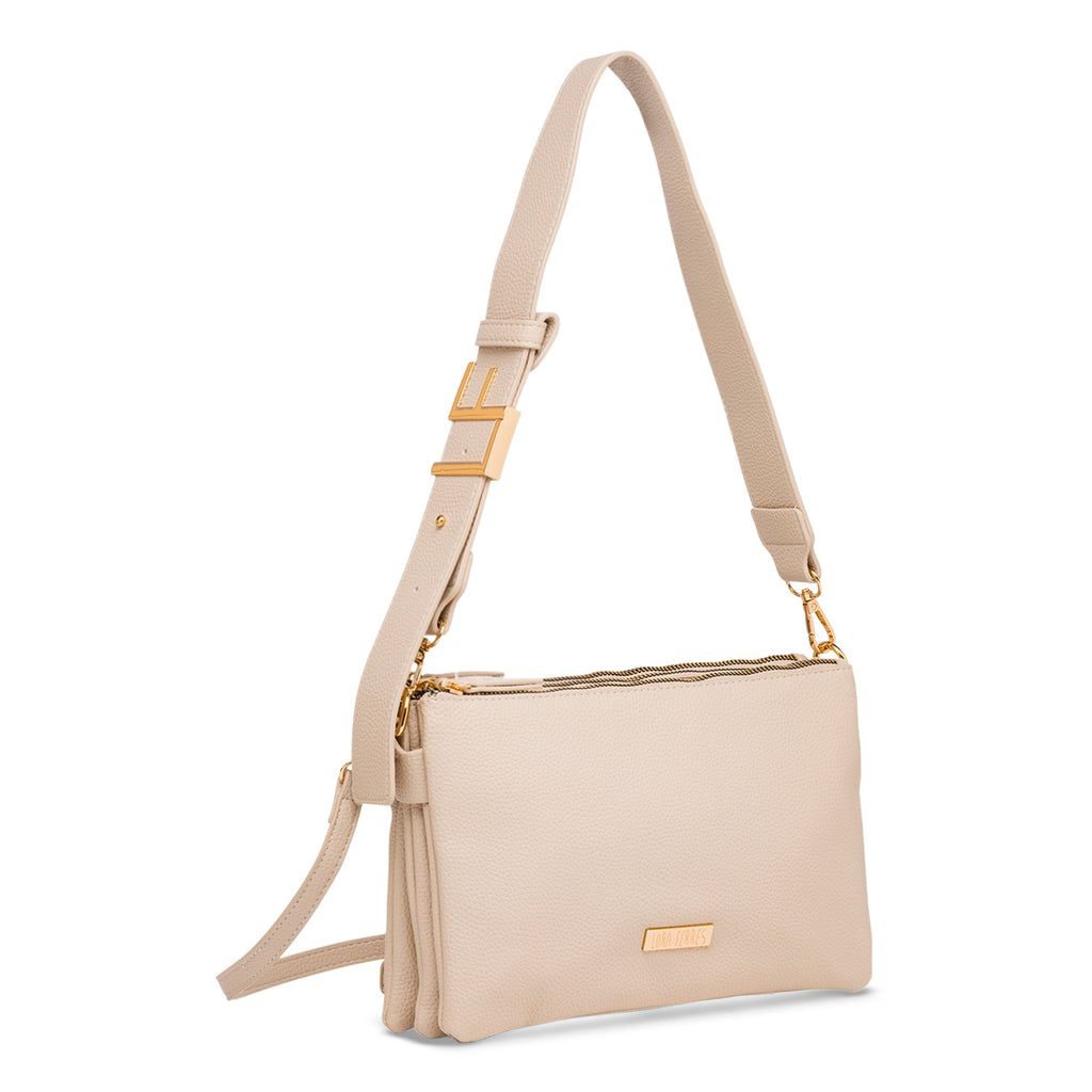Borsa a tracolla beige da Donna con logo in metallo Lora Ferres