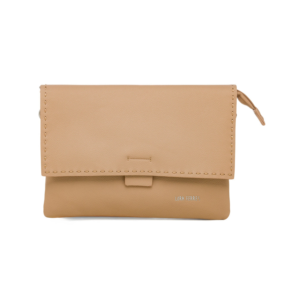 Borsa a tracolla donna beige con dettagli cuciture a vista Lora Ferres