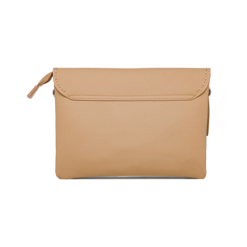 Borsa a tracolla donna beige con dettagli cuciture a vista Lora Ferres