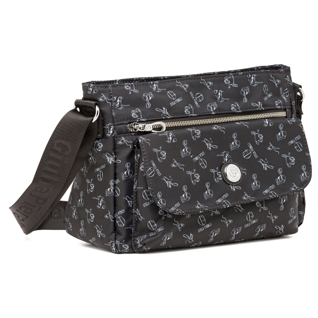 Borsa a tracolla Donna Nera Giulia Pieralli stampata logata