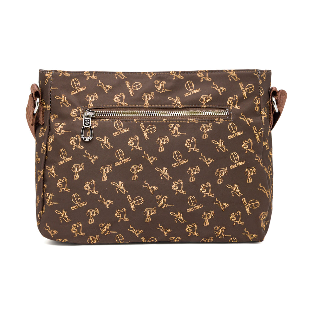 Borsa a tracolla da donna marrone Giulia Pieralli con stampa logata