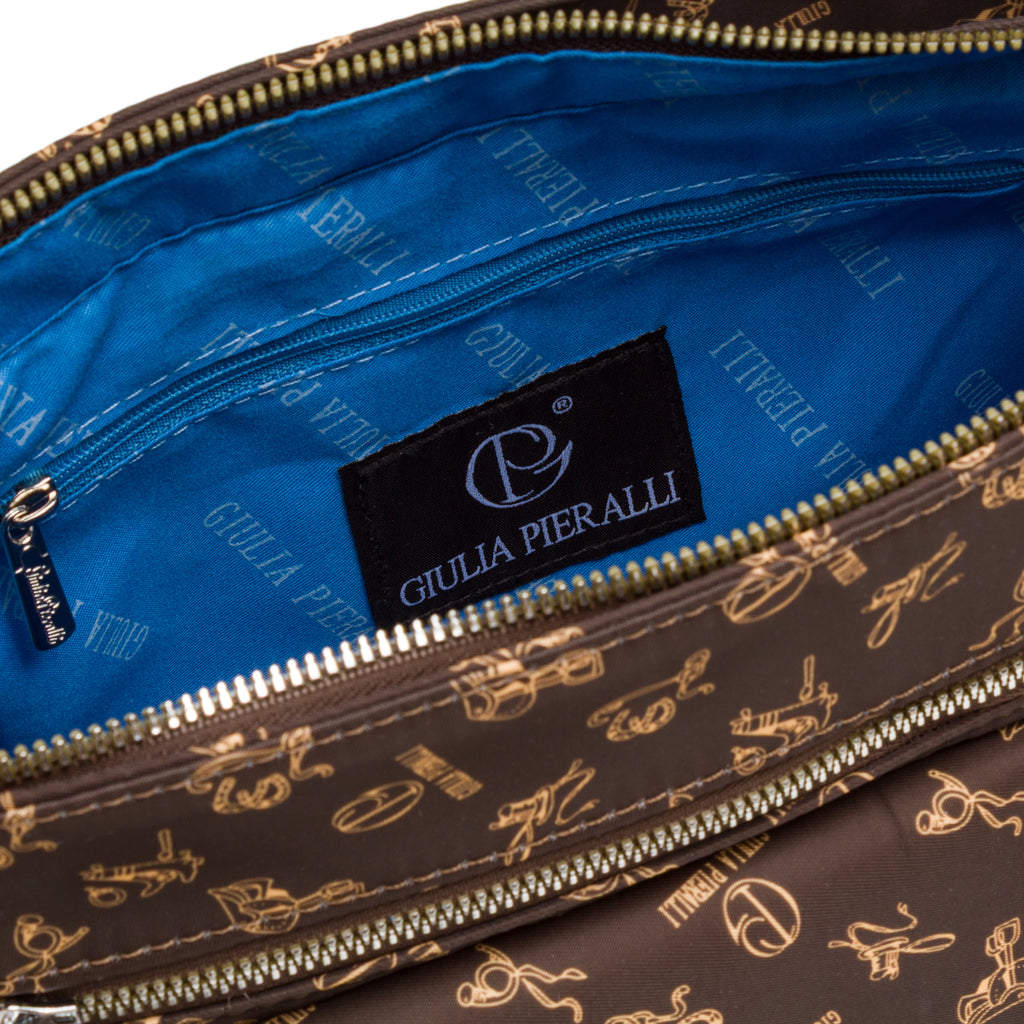 Borsa a tracolla da donna marrone Giulia Pieralli con stampa logata