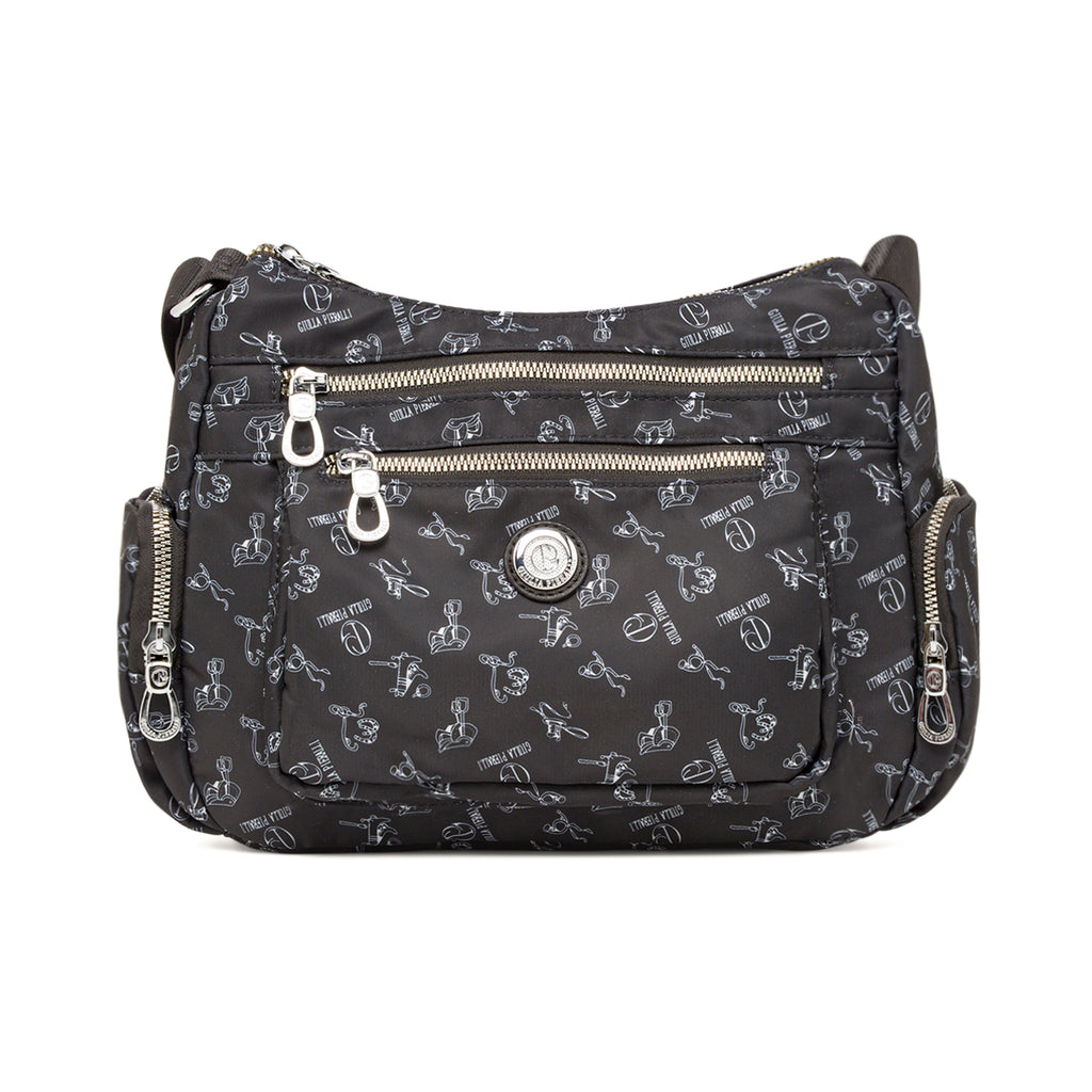 Borsa a tracolla da donna nera Giulia Pieralli in tessuto