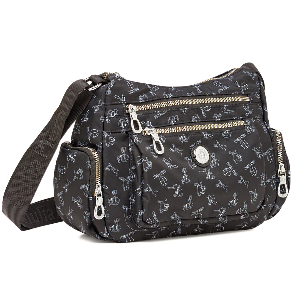 Borsa a tracolla da donna nera Giulia Pieralli in tessuto