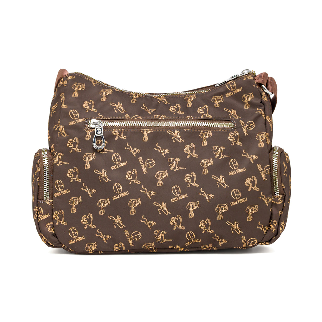 Borsa a tracolla da donna marrone Giulia Pieralli con stampa e tasche