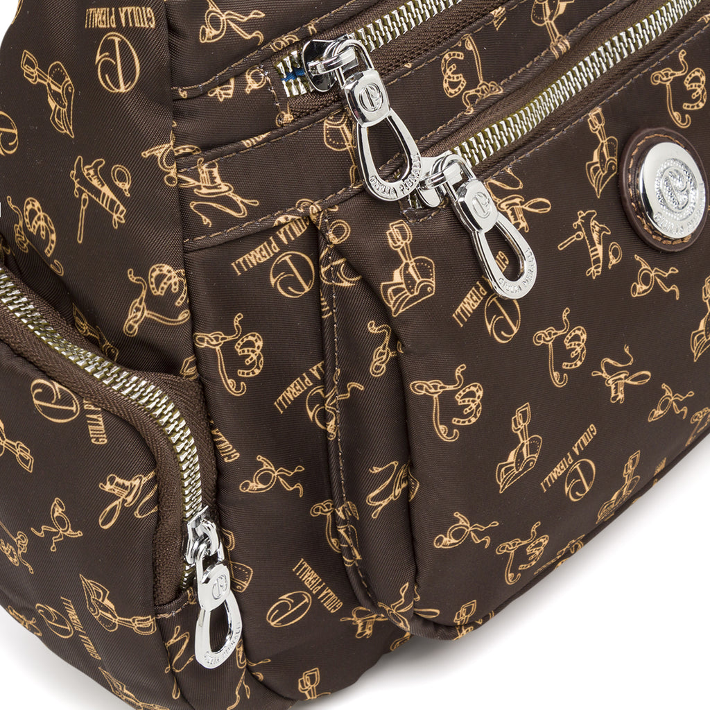 Borsa a tracolla da donna marrone Giulia Pieralli con stampa e tasche