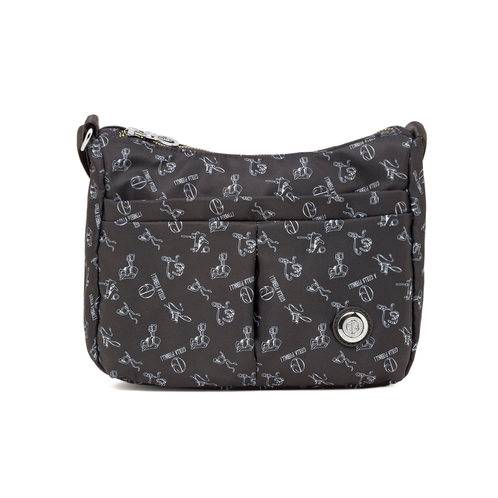 Borsa a tracolla da donna nera con stampa all-over Giulia Pieralli