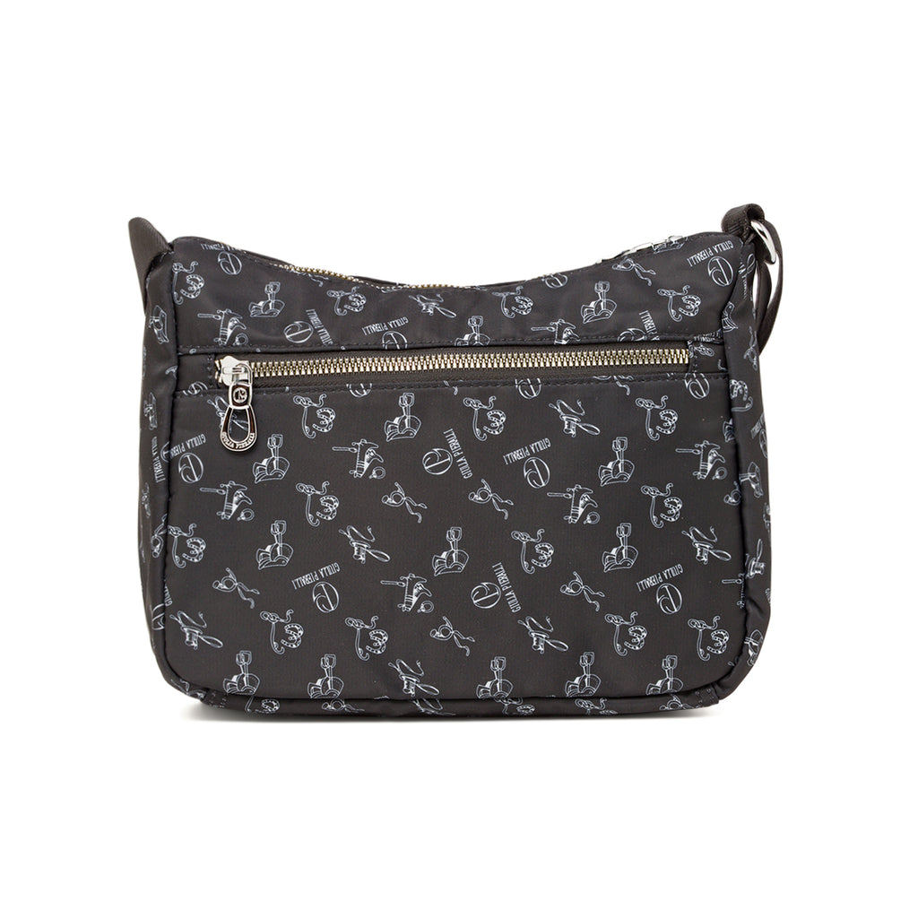 Borsa a tracolla da donna nera con stampa all-over Giulia Pieralli