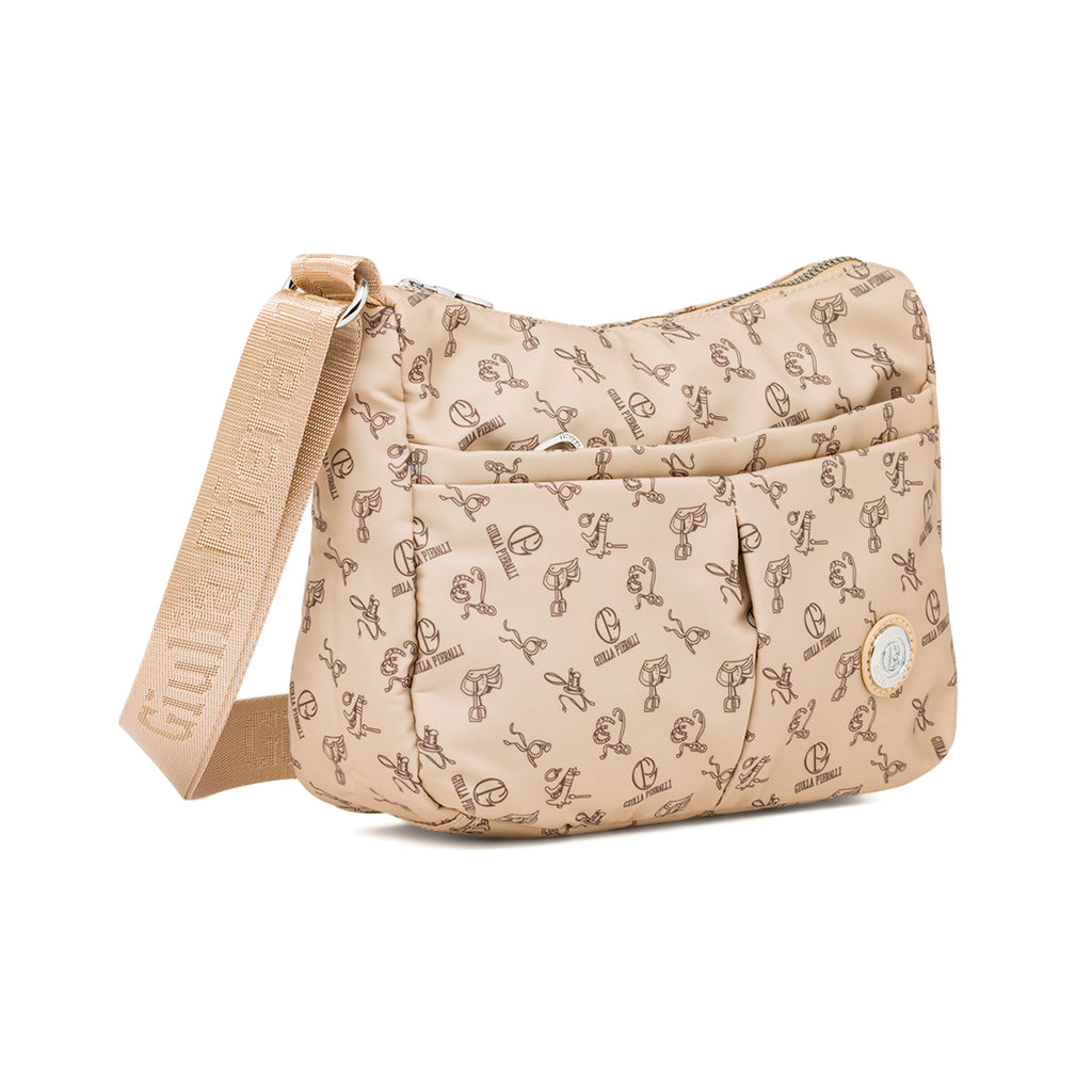 Borsa a tracolla Giulia Pieralli da donna taupe con stampa all-over