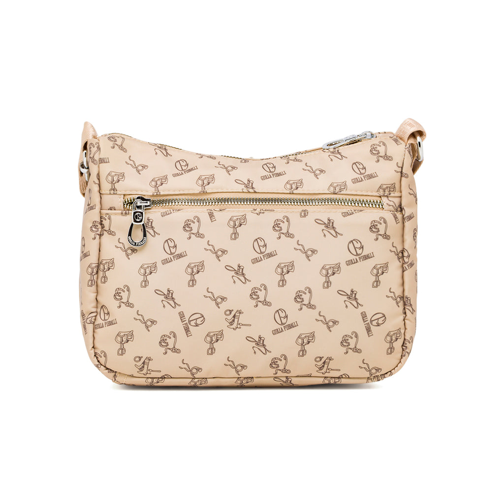 Borsa a tracolla Giulia Pieralli da donna taupe con stampa all-over