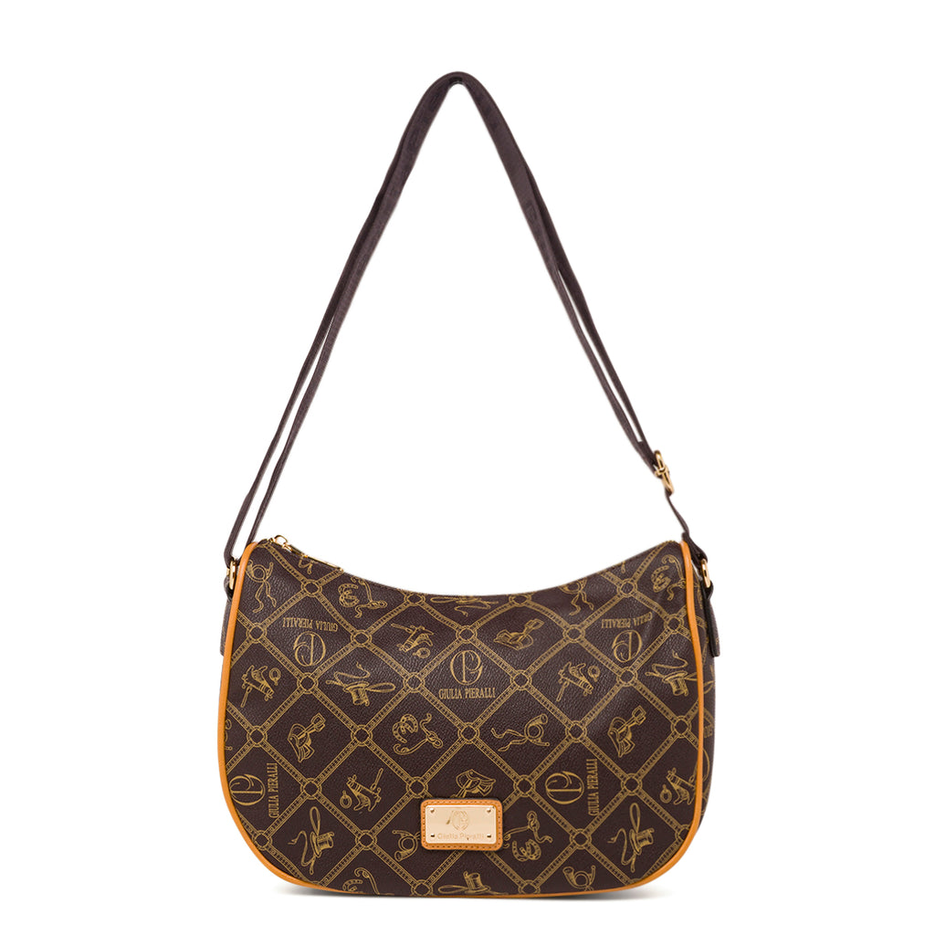 Borsa a tracolla marrone da Donna con stampa logo All Over Giulia Pieralli