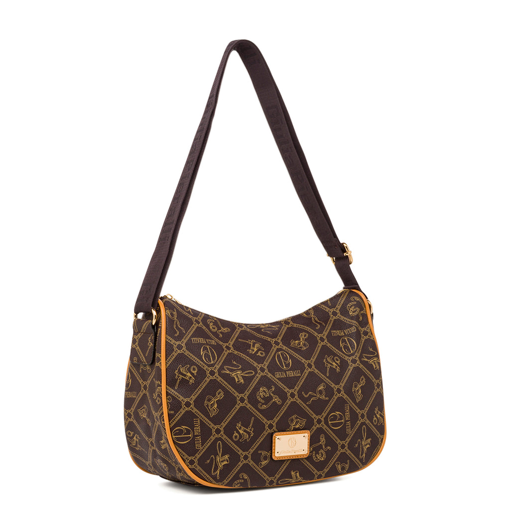 Borsa a tracolla marrone da Donna con stampa logo All Over Giulia Pieralli