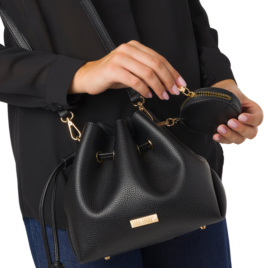 Borsa Secchiello da Donna Nera con Tracolla Regolabile Lora Ferres