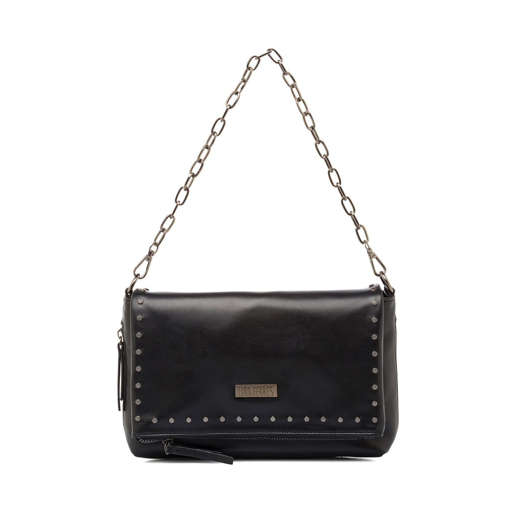 Borsa a Spalla da Donna Nera con Borchie e Catena Lora Ferres