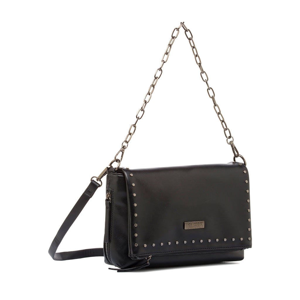 Borsa a Spalla da Donna Nera con Borchie e Catena Lora Ferres