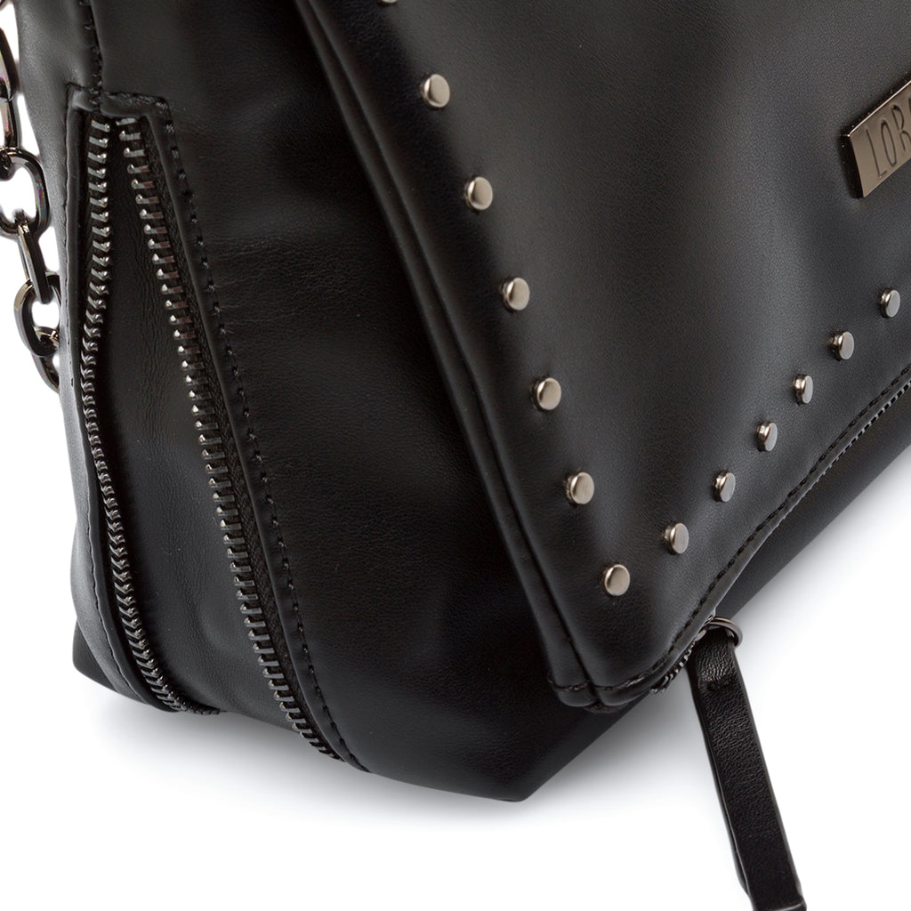 Borsa a Spalla da Donna Nera con Borchie e Catena Lora Ferres
