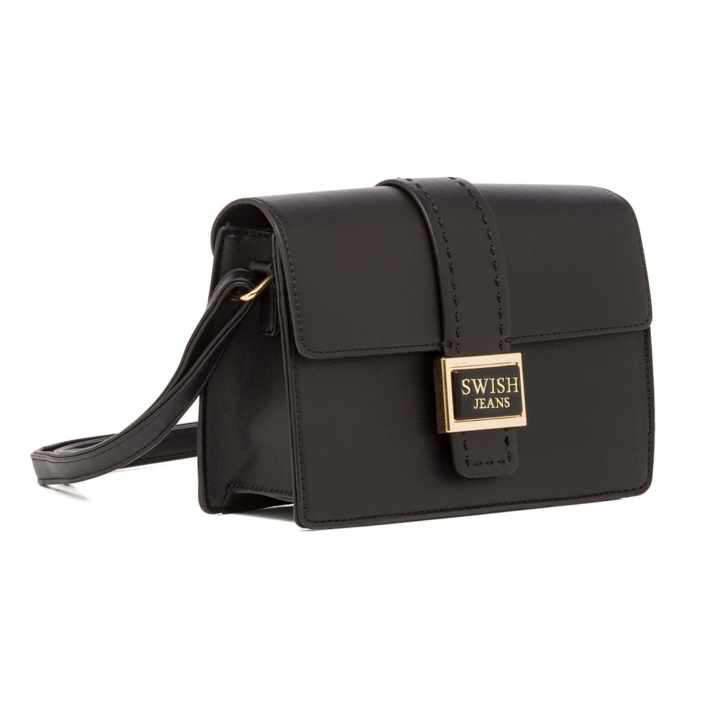 Borsa a Tracolla da Donna Nera con Chiusura Logo Swish Jeans