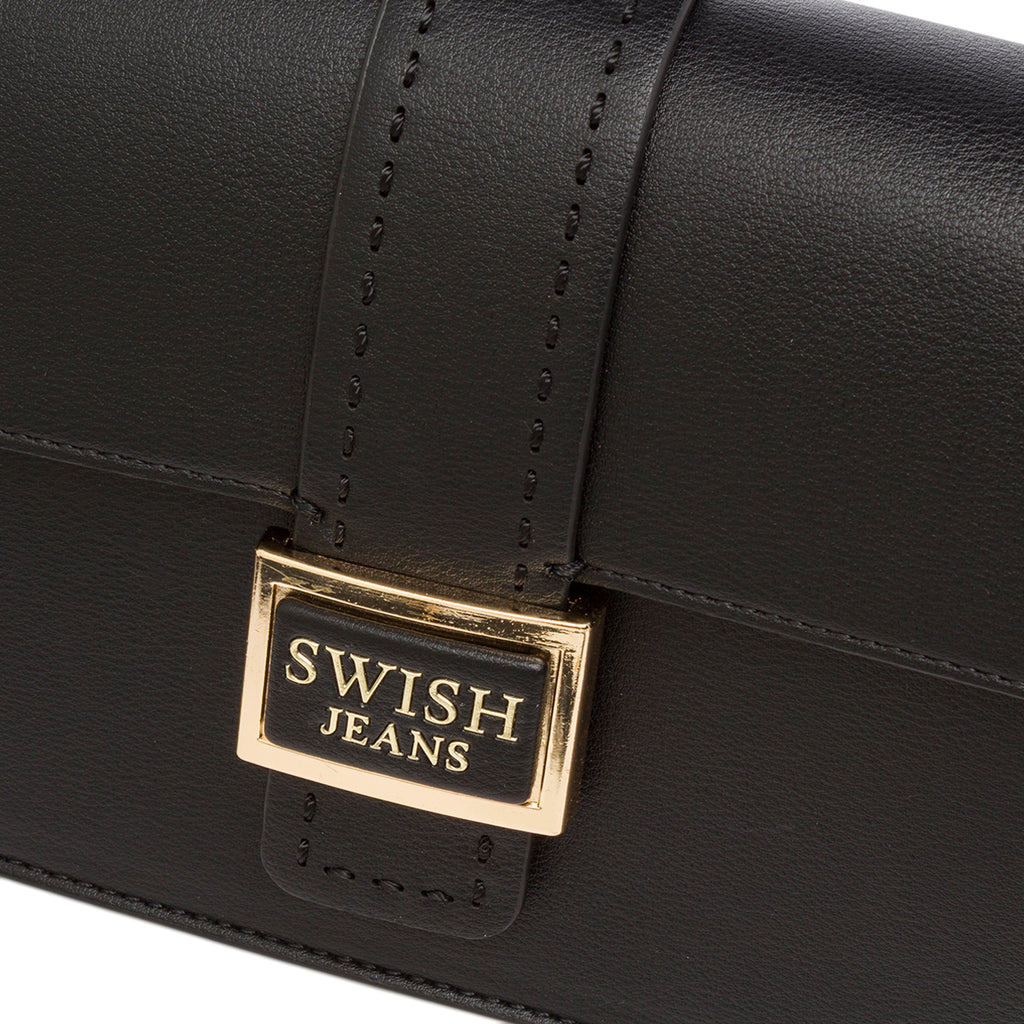 Borsa a Tracolla da Donna Nera con Chiusura Logo Swish Jeans