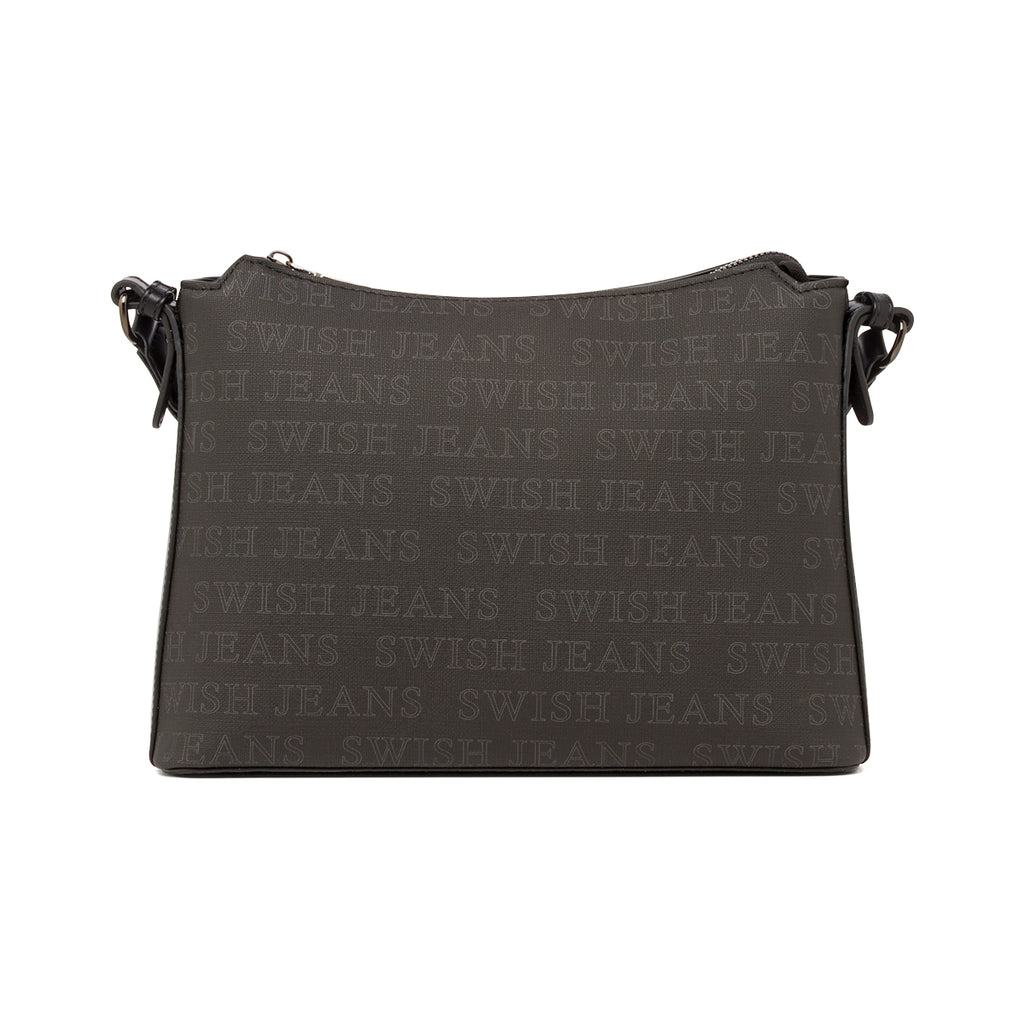 Borsa a Tracolla da Donna Nera con Stampa Logo All Over Swish Jeans