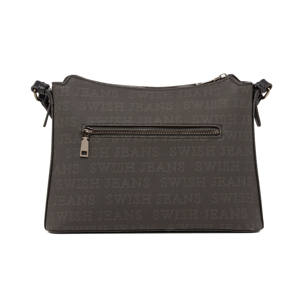 Borsa a Tracolla da Donna Nera con Stampa Logo All Over Swish Jeans