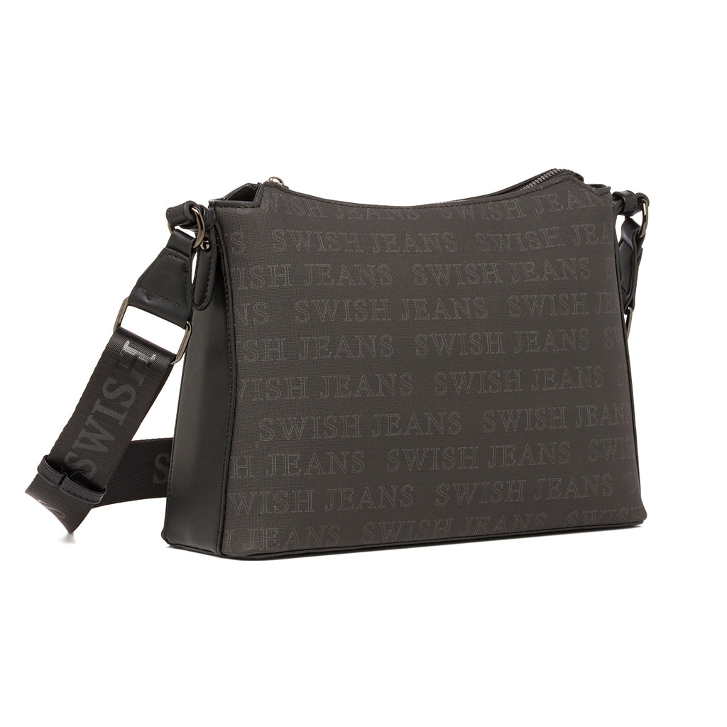 Borsa a Tracolla da Donna Nera con Stampa Logo All Over Swish Jeans