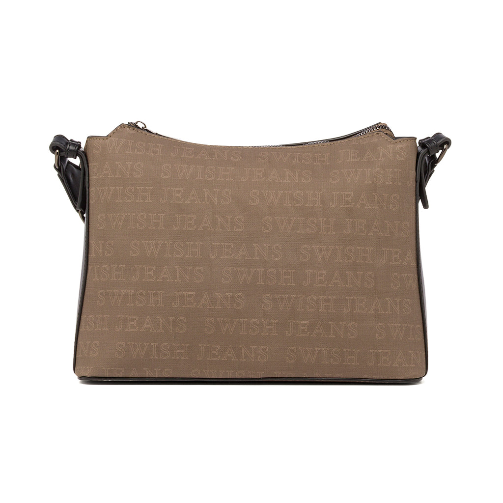 Borsa a Tracolla da Donna Marrone con Stampa Logo All Over Swish Jeans