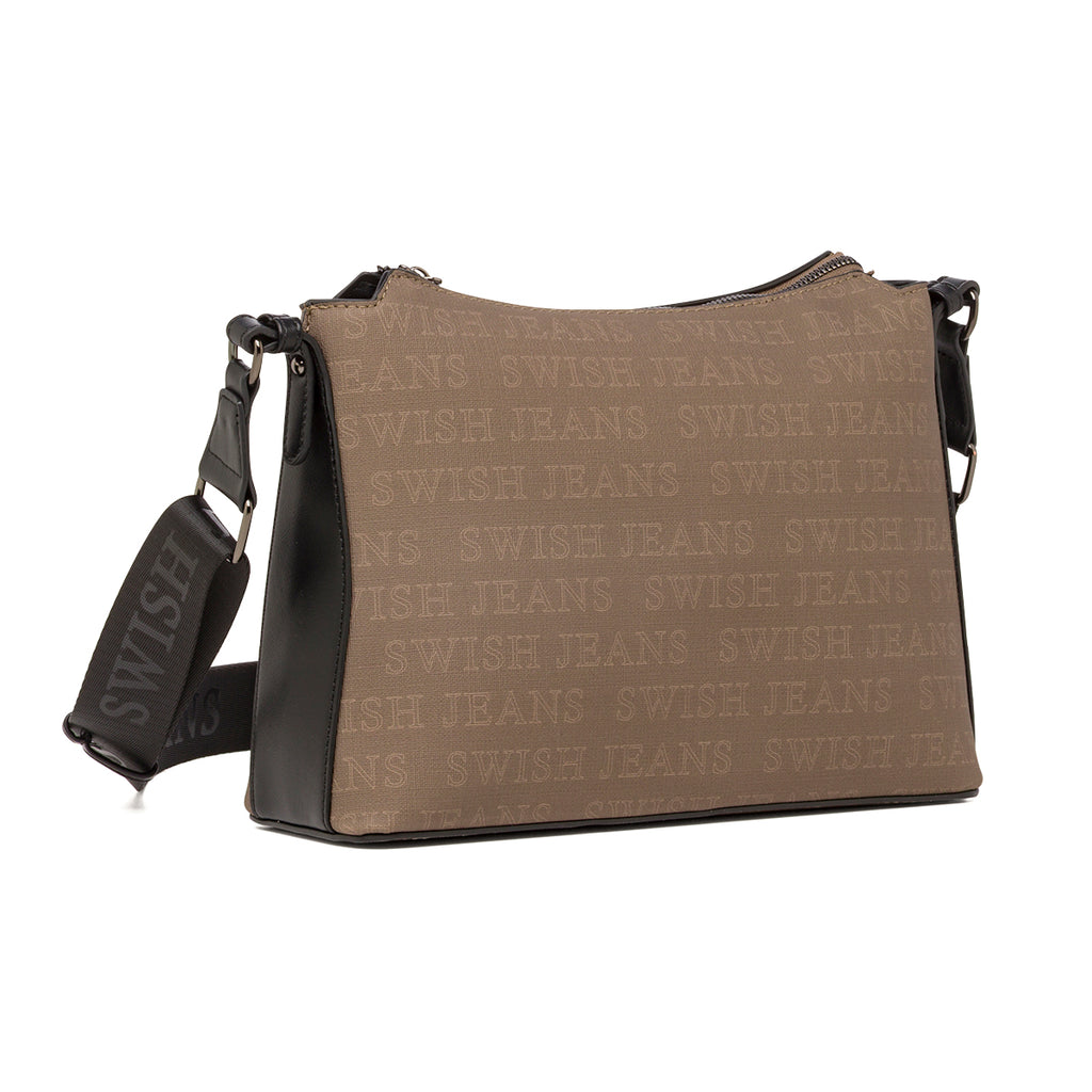 Borsa a Tracolla da Donna Marrone con Stampa Logo All Over Swish Jeans