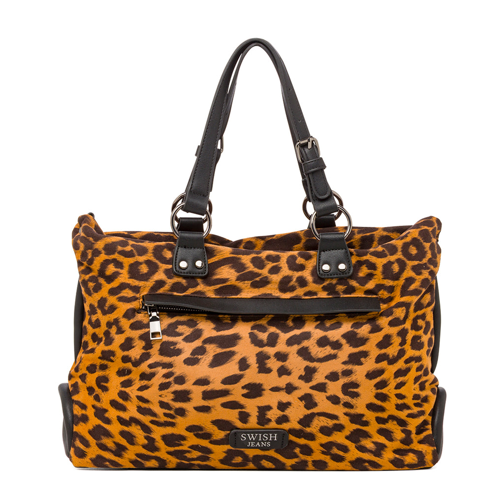 Borsa con Stampa Animalier Leopardata e Doppio Manico Swish Jeans