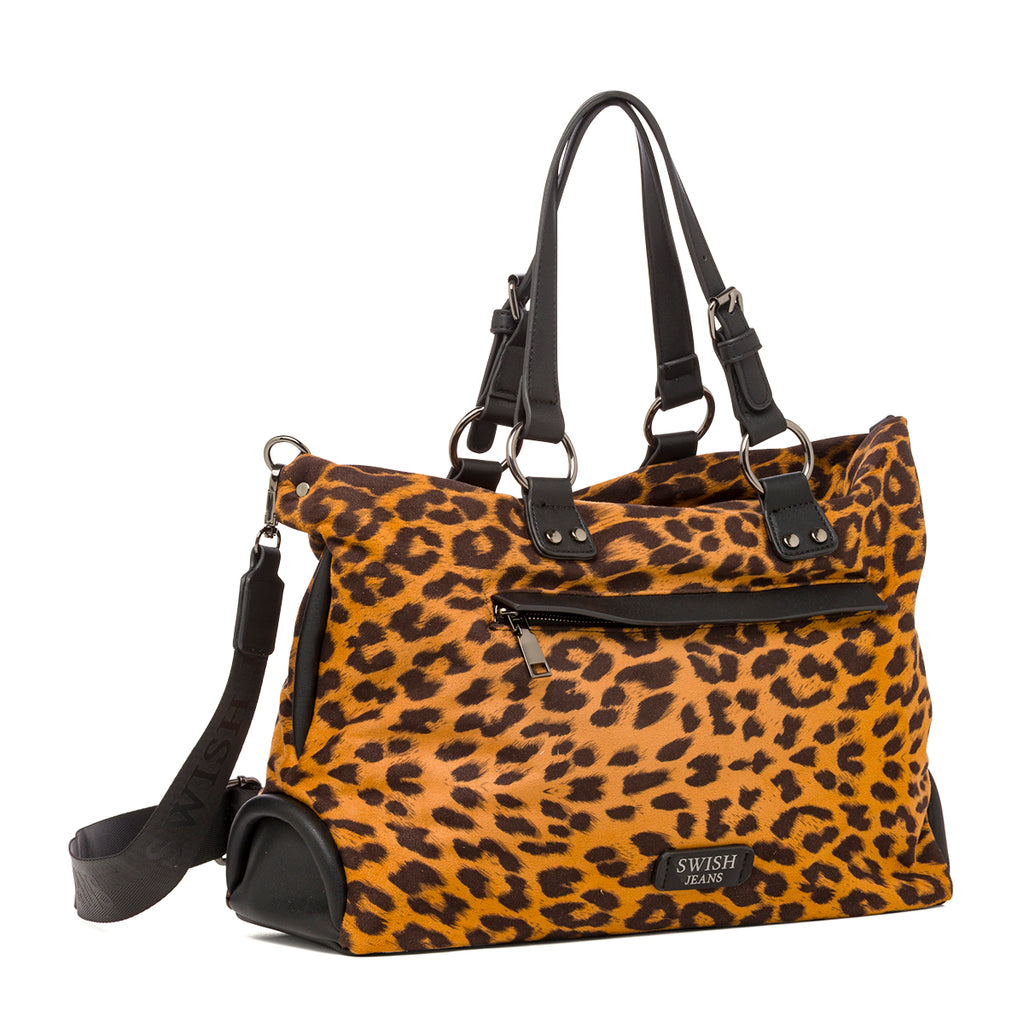 Borsa con Stampa Animalier Leopardata e Doppio Manico Swish Jeans