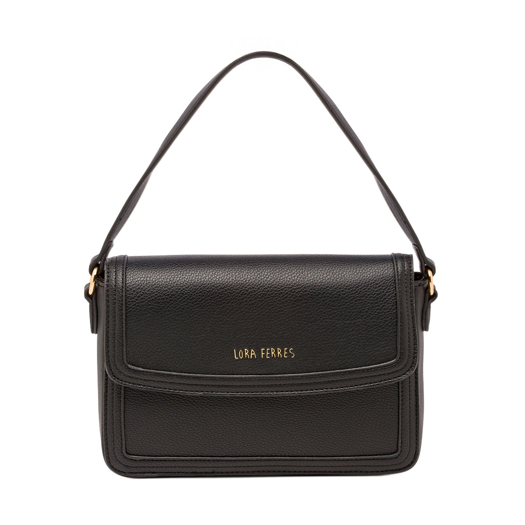 Borsa a tracolla da donna nera Lora Ferres con dettagli color oro