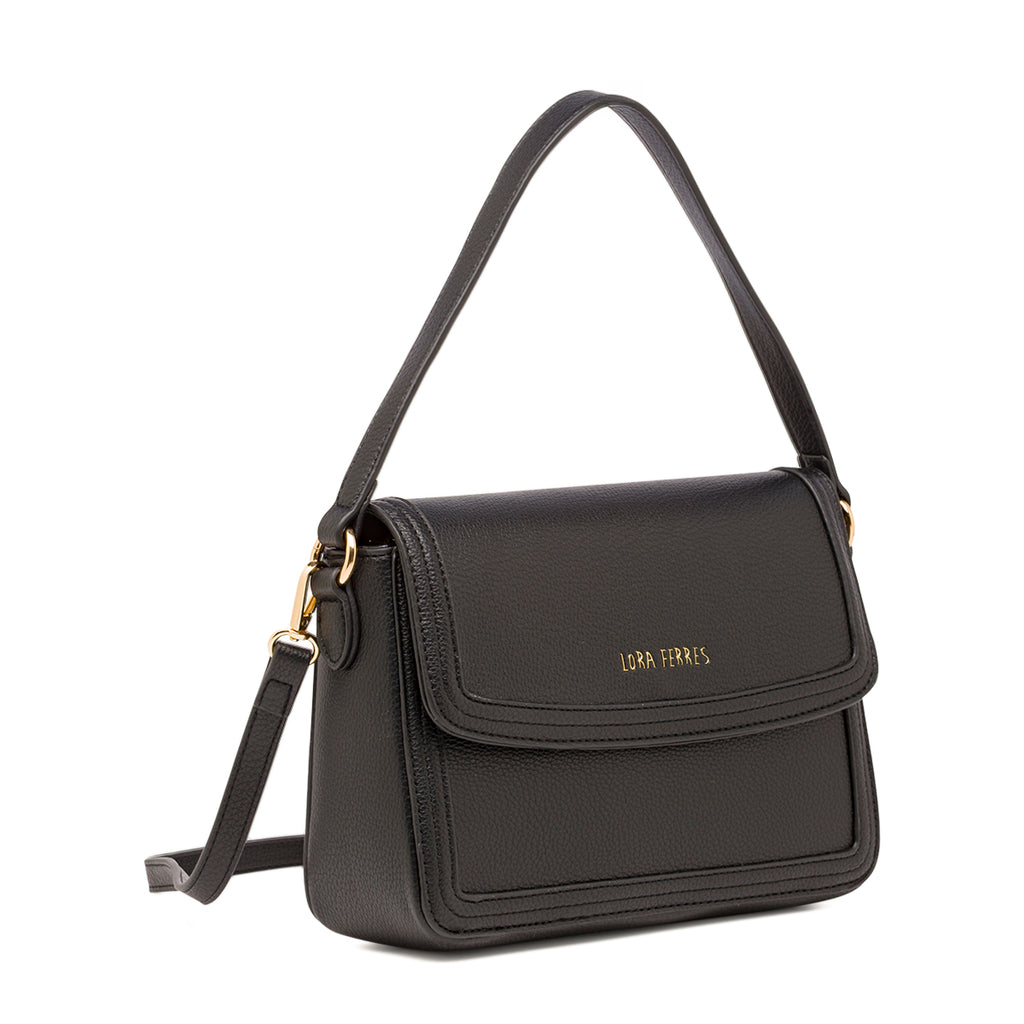 Borsa a tracolla da donna nera Lora Ferres con dettagli color oro