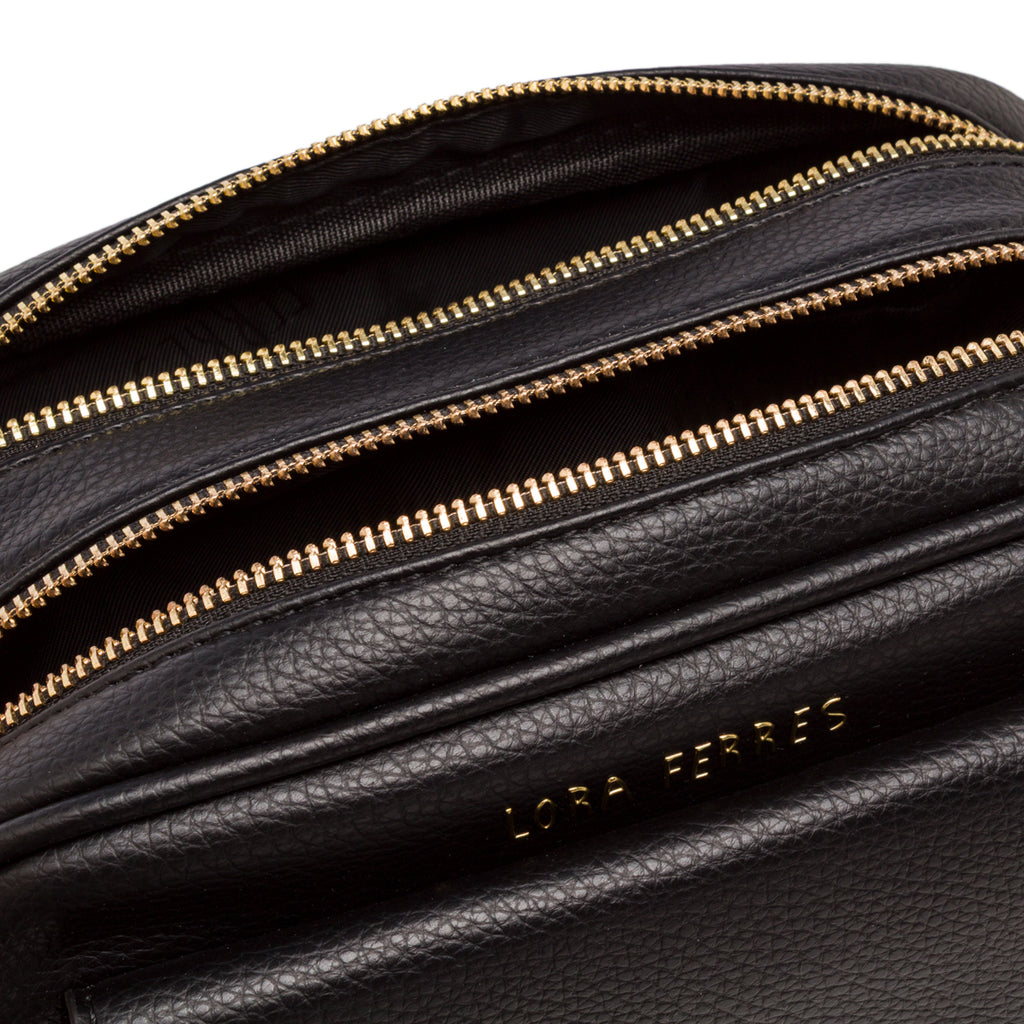Borsa a tracolla da donna Lora Ferres nera con zip doppie
