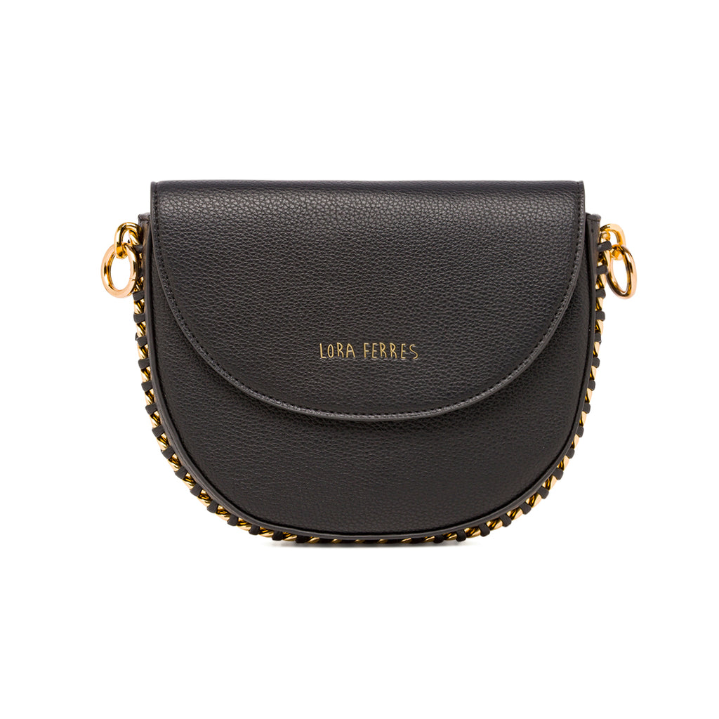 Borsa a tracolla da donna Lora Ferres nera con catena decorativa oro