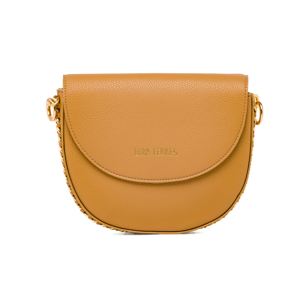 Borsa a tracolla Lora Ferres beige da donna con catena oro