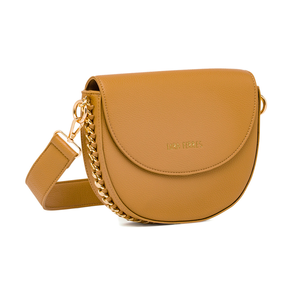 Borsa a tracolla Lora Ferres beige da donna con catena oro