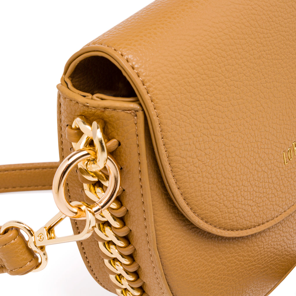Borsa a tracolla Lora Ferres beige da donna con catena oro