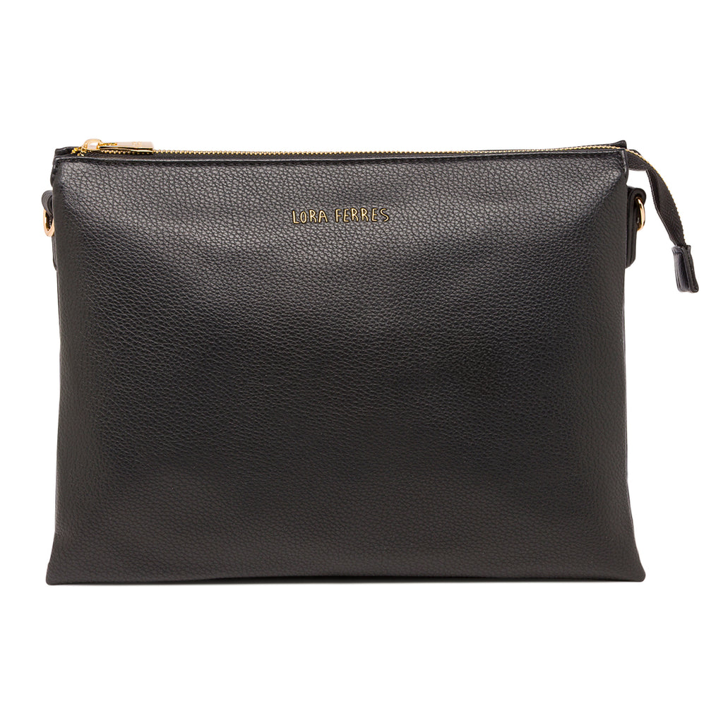 Borsa donna nera Lora Ferres a tracolla con chiusura zip