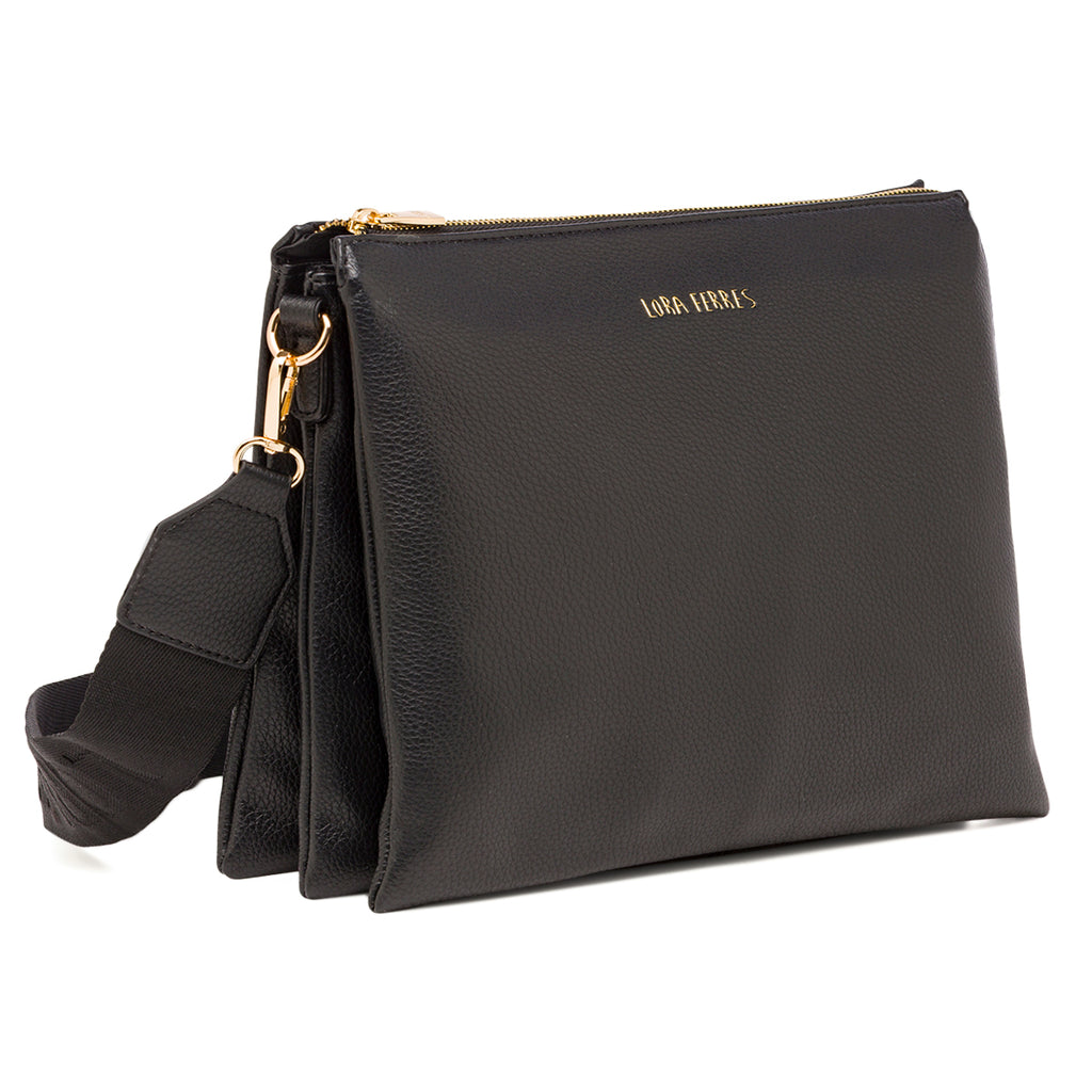 Borsa donna nera Lora Ferres a tracolla con chiusura zip