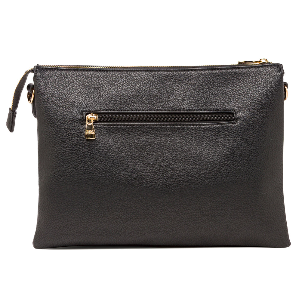 Borsa donna nera Lora Ferres a tracolla con chiusura zip