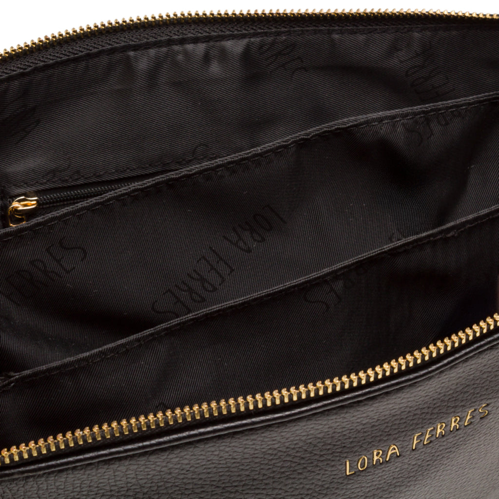 Borsa donna nera Lora Ferres a tracolla con chiusura zip