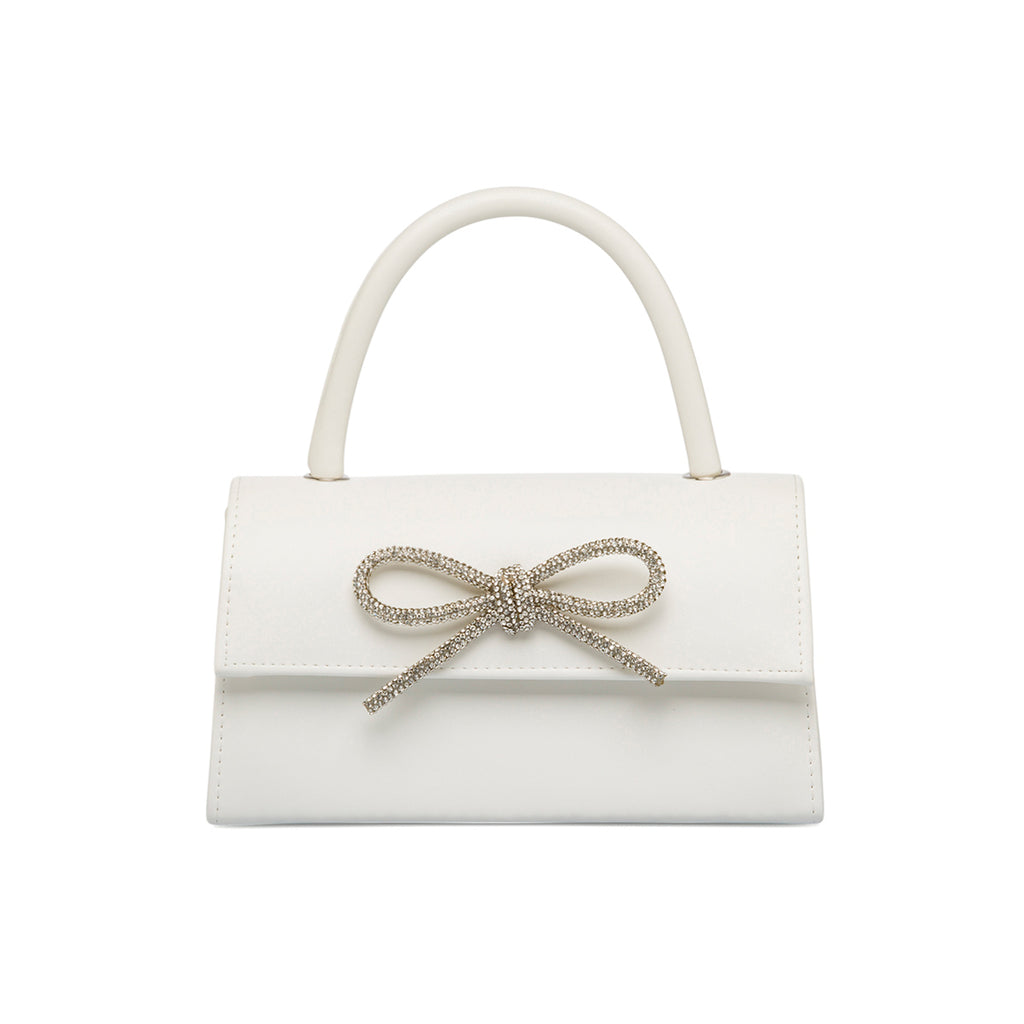 Borsa a mano bianca da donna con fiocchetto in strass Lora Ferres