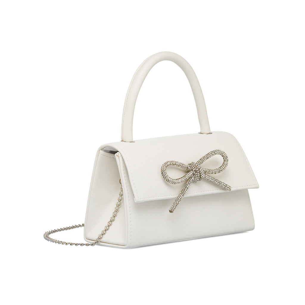 Borsa a mano bianca da donna con fiocchetto in strass Lora Ferres