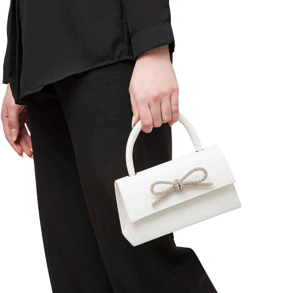 Borsa a mano bianca da donna con fiocchetto in strass Lora Ferres