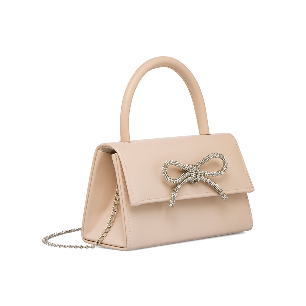 Borsa a mano nude da donna con fiocchetto in strass Lora Ferres