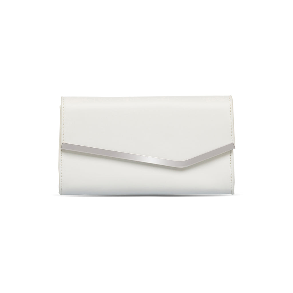 Clutch da donna bianca con dettaglio in metallo frontale Lora Ferres